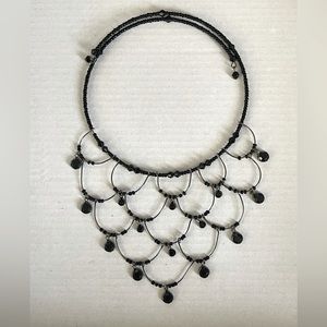 Memory Wire Necklace with Black Glass Beads